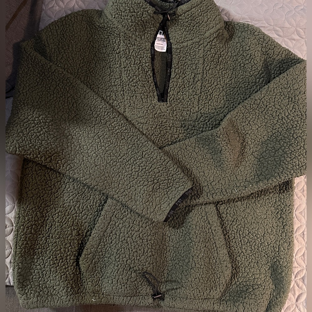 PINK Cozy Green Sherpa Pullover